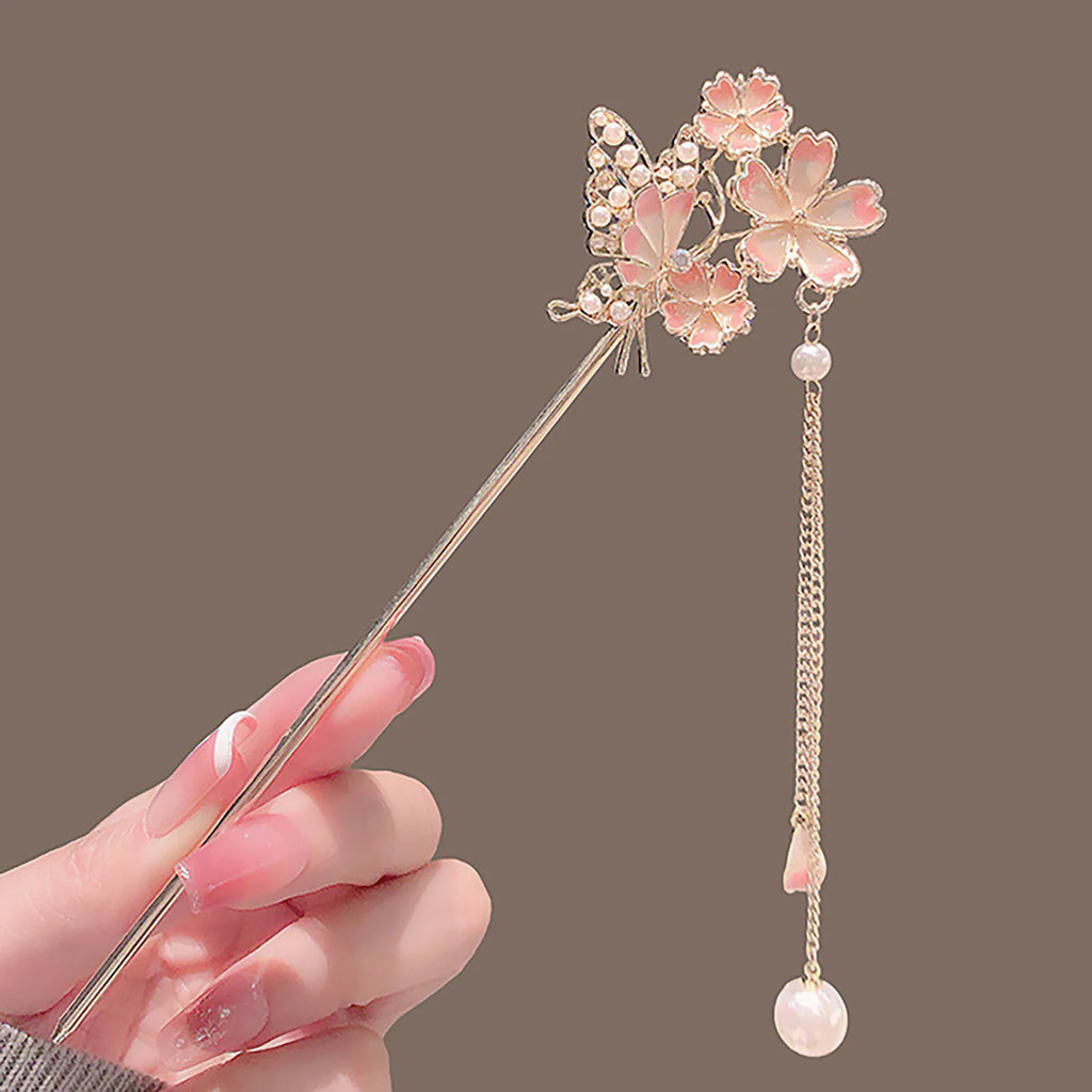 Vintage Chignon hair stick Tassel sakura Flower Hairpin Para WOmen