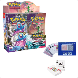 Kit Pokemon Booster Box (Caixa Com 36 pacotes) EV5 Forças Temporais Estampas Ilustradas Copag - 33968 + Baralho 1001