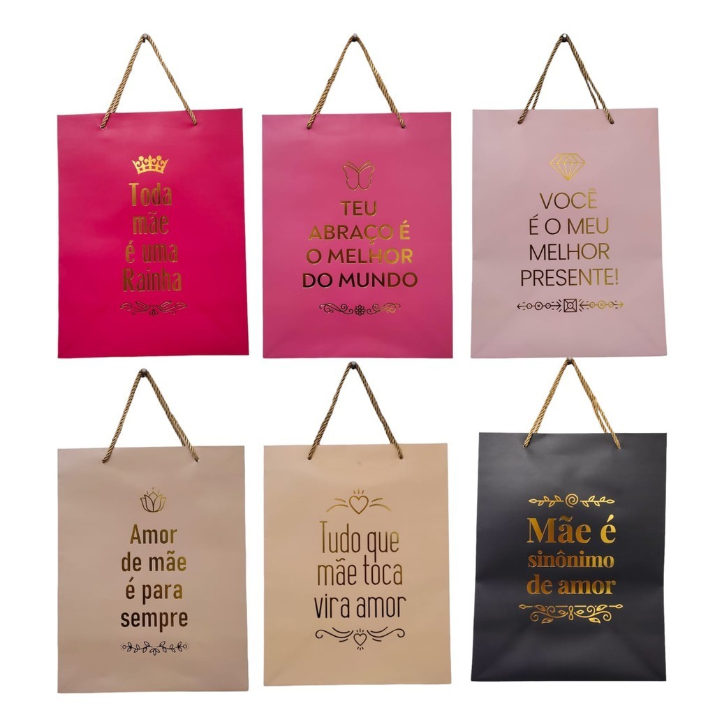 Kit 2 Sacolas Presente Dia das Mães Luxo Lembrancinha 31cm Media em Oferta na Shopee
