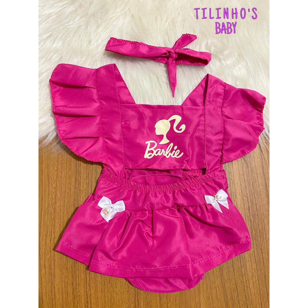 romper bebe menina temático mesversario Barbie girl rosa pink