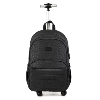 Mochila Escolar Juvenil com 4 Rodinhas Crinkle Glitter Preta