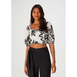 Blusa Cropped Feminina Decote Quadrado Floral Hering