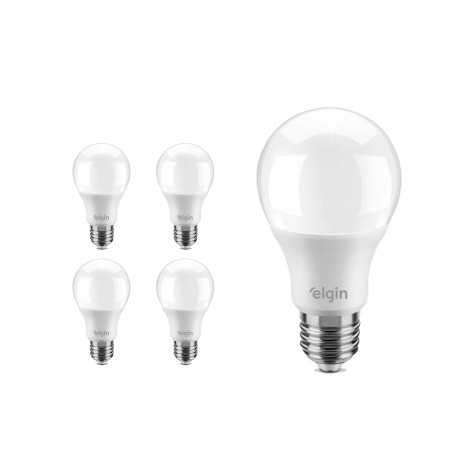 Kit com 5 Lâmpadas Bulbo Led 15W Bivolt 6500K Elgin