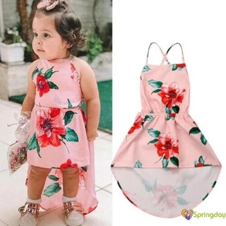 Vestido Irregular Sem Costas Para Bebês Meninas Flores Impressão , 1-6 Anos