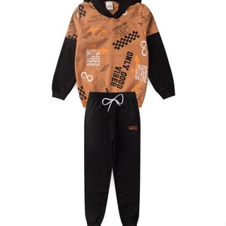 Conjunto Infantil Menino Moletom - Skates - Marrom e Preto