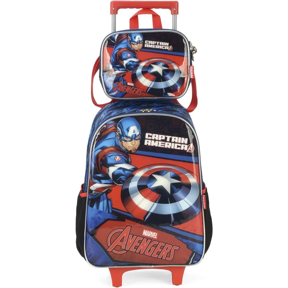 Kit Mochila de Rodinhas e Lancheira Luxcel Avengers Azul | Shopee Brasil