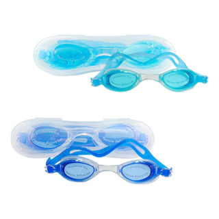 Óculos Natação c/ Estojo Plástico e Tampão de Ouvidos - Azul/Azul Claro Sortidos