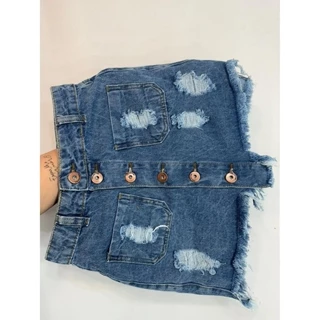 Saia Jeans De Botões Com Bolsinhos E Barra Desfiada