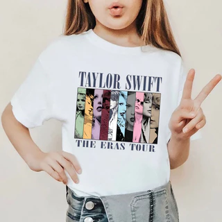 Camiseta Meninos/Meninas Cantora Famosa Taylor ERAS Tour Swift Print Kids Crianças Roupas Summer Casual Baby Tops Tees