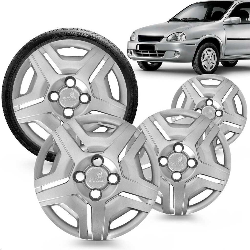Kit 4 Calotas Corsa Classic Aro 13 Prata Cubo Baixo Grid | Shopee Brasil