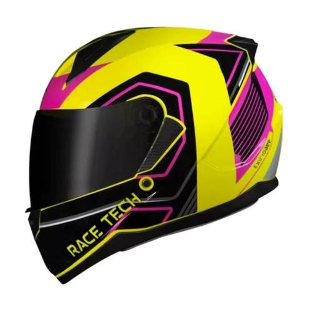 Capacete Race Tech Sector Exilio HV Amarelo Rosa Neon Preto