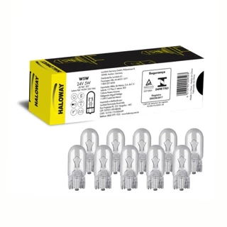 Caixa Com 10 Lâmpada T10 Pingao Luz de Placa, Lanterna, Sinalização, Luz Interna W5W 12V Haloway