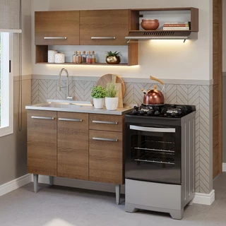 Armário de Cozinha Compacta 165cm com Pia Rustic Emilly Madesa 09 em Oferta na Shopee