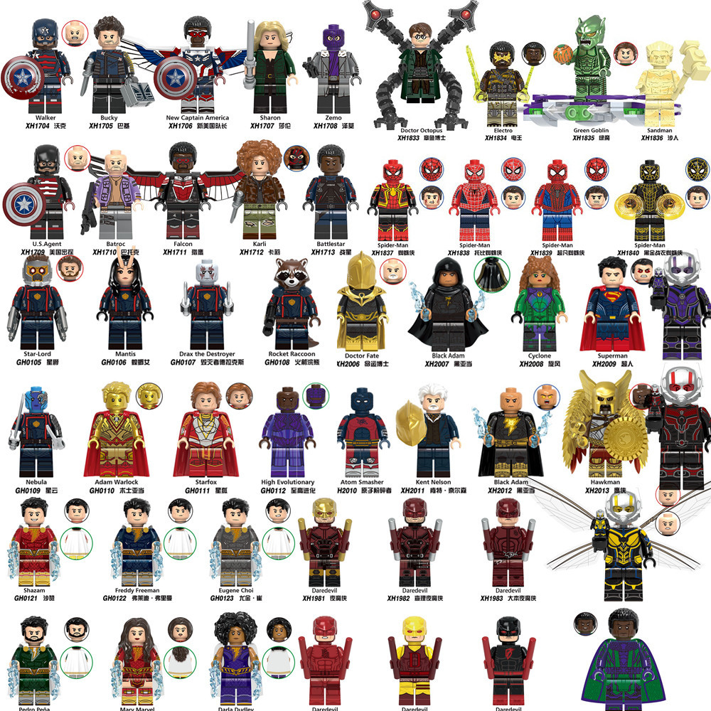 Marvel Superhero Minifigures Building Blocks Daredevil Shazam Bonecos De Brinquedos Homem-Aranha