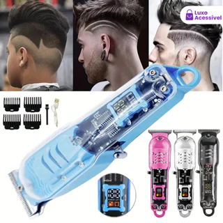 Máquina De Corte De Cabelo Profissional Inteligente Lcd Elétrico Transparente Sem Fio Barbeador Para Homens