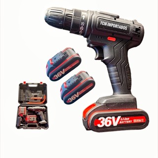 Parafusadeira/furadeira portátil 21v com kit 24 peças duas baterias e maleta de transporte