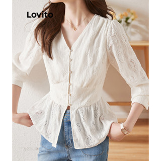 Lovito Blusa Feminina Casual Lisa Com Babados E Botão Frontal LNE31255 (Damasco)