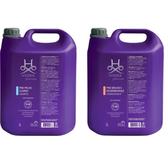 Shampoo Hydra Groomers Pet Society Pelos Claros 5L + Condicionador Brilho e Desembaraço 5L