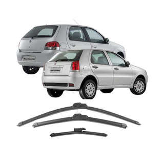 Kit 3 Palhetas Palio Fire Way Economy 2004 2005 2006 2007 2008 2009 2010 11 12 13 14 Limpador De Parabrisa Dianteiro +Traseiro