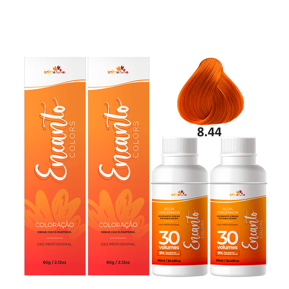 Kit Beleza Ruiva Encanto Colors 8.44 e Oxigenada 30vol 9% - Duas Unidades