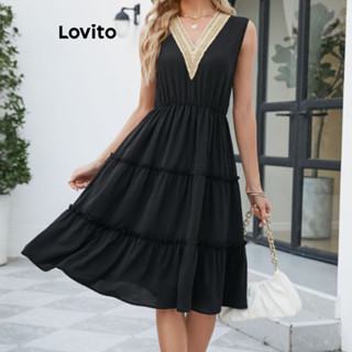 Lovito Vestido Casual Feminino Com Gola Em Camadas E Patchwork Em Camadas LNL41033