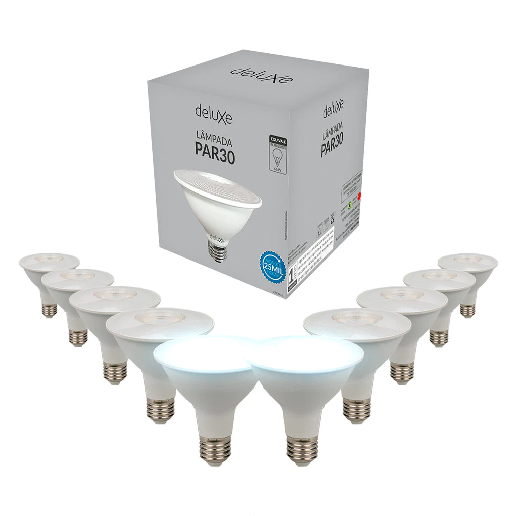 Kit 10 Lampadas Led Par30 11w 6500k Branco Frio E27 110v/220v Bivolt Ip20 Branco Cod: 919121371 Deluxe By Avant