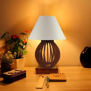 Abajur De Mesa Mdf Modelo Bola Marrom Luminária Mdf Quarto Sala
