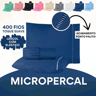Jogo de Cama - Lençol 400 fios - Micropercal 03 Peças Ponto Palito - Solteiro Casal Queen e King em Oferta na Shopee