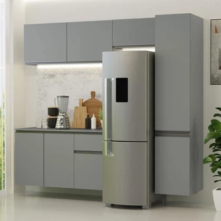 Armário de Cozinha Completa Suspenso 220cm Cinza Nice Madesa 04 em Oferta na Shopee