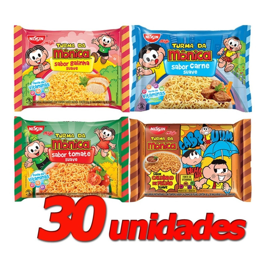Nissin Miojo Turma Da Monica Galinha Suave 30 Unidades em sabores ...