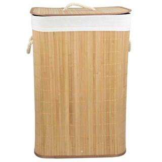 Cesto de Roupa Suja Bambu Com Tampa e Alças 50 Litros Grande Organizador Multiuso