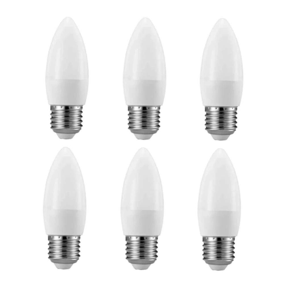 Kit com 6 Lâmpadas Vela Led 4W Biv 6500K Luz Branca E27