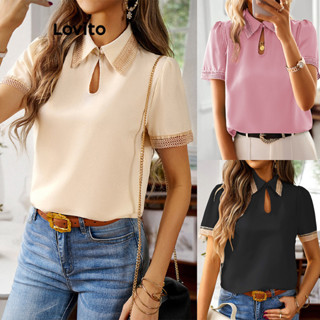 Lovito Blusa Elegante Lisa E Contrastante Para Mulheres LNL39059 (Damasco/Rosa/Preto)