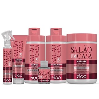 Eico Salão Em Casa Hidratação Intensiva Shampoo e Condicionador 450ml + Máscara 1Kg + Finalizadores Proteção Térmica