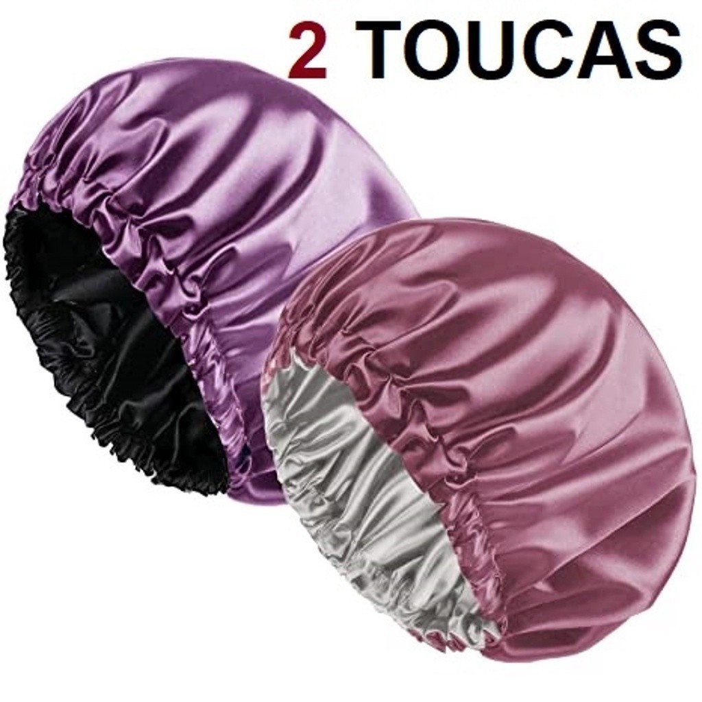 Kit 2 Toucas De Cetim Dupla Face - Touca Para Dormir | Shopee Brasil