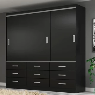 Guarda-Roupa Casal Isabela 3 PT 9 GV Preto