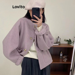 Lovito Jaqueta Casual Feminina Com Bolso Liso E Botão Frontal LNA35024 (Roxo)
