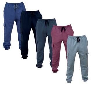 Calça De Moletom Cargo Com 6 Bolsos Estilo Jogger Casual Confortável