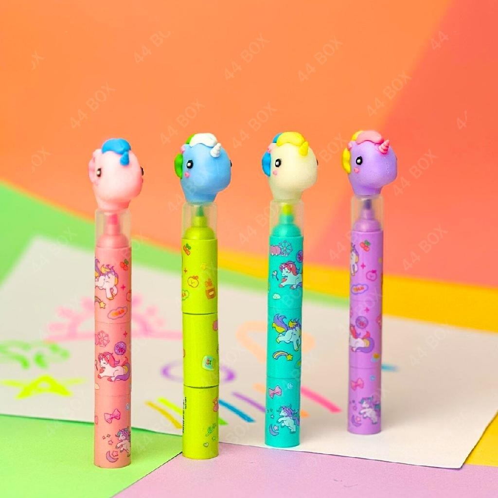 Canetinha Infantil Colorida Torre Unicórnio Caneta Marca Texto Escolar