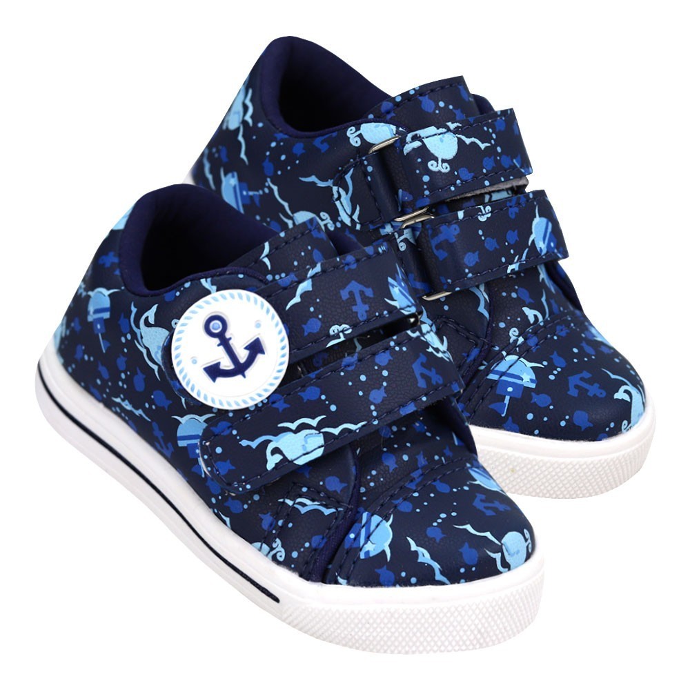 Tênis Infantil Azul Marinho com Velcro Fundo do Mar (20/27) | Shopee Brasil