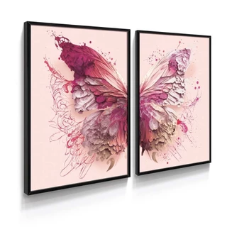 Quadros Decorativos 2 Peças 60x40 Borboleta Tons de Rosa Casa Parede Decoração Mdf Adesivo Sala Quarto