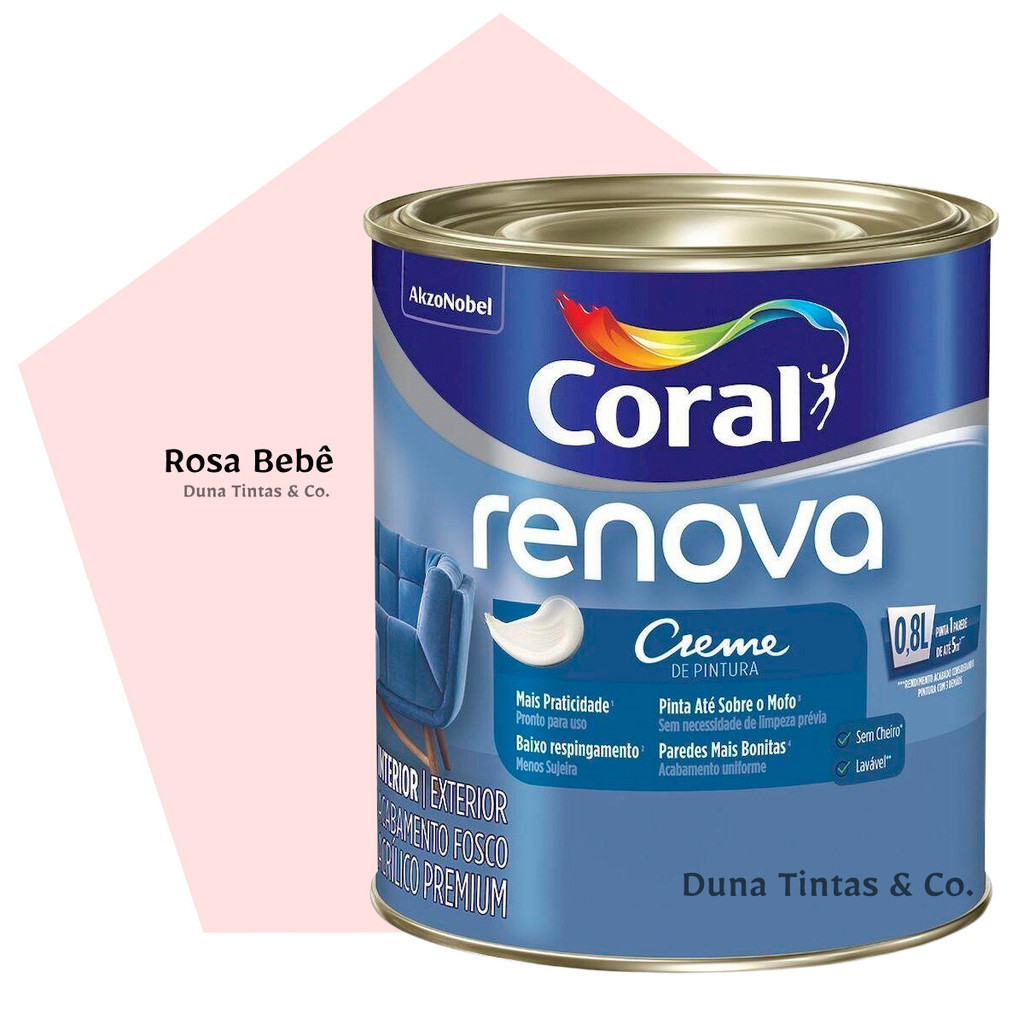 Tinta Coral Renova Paredes e Tetos Rosa Bebê 800ml | Shopee Brasil