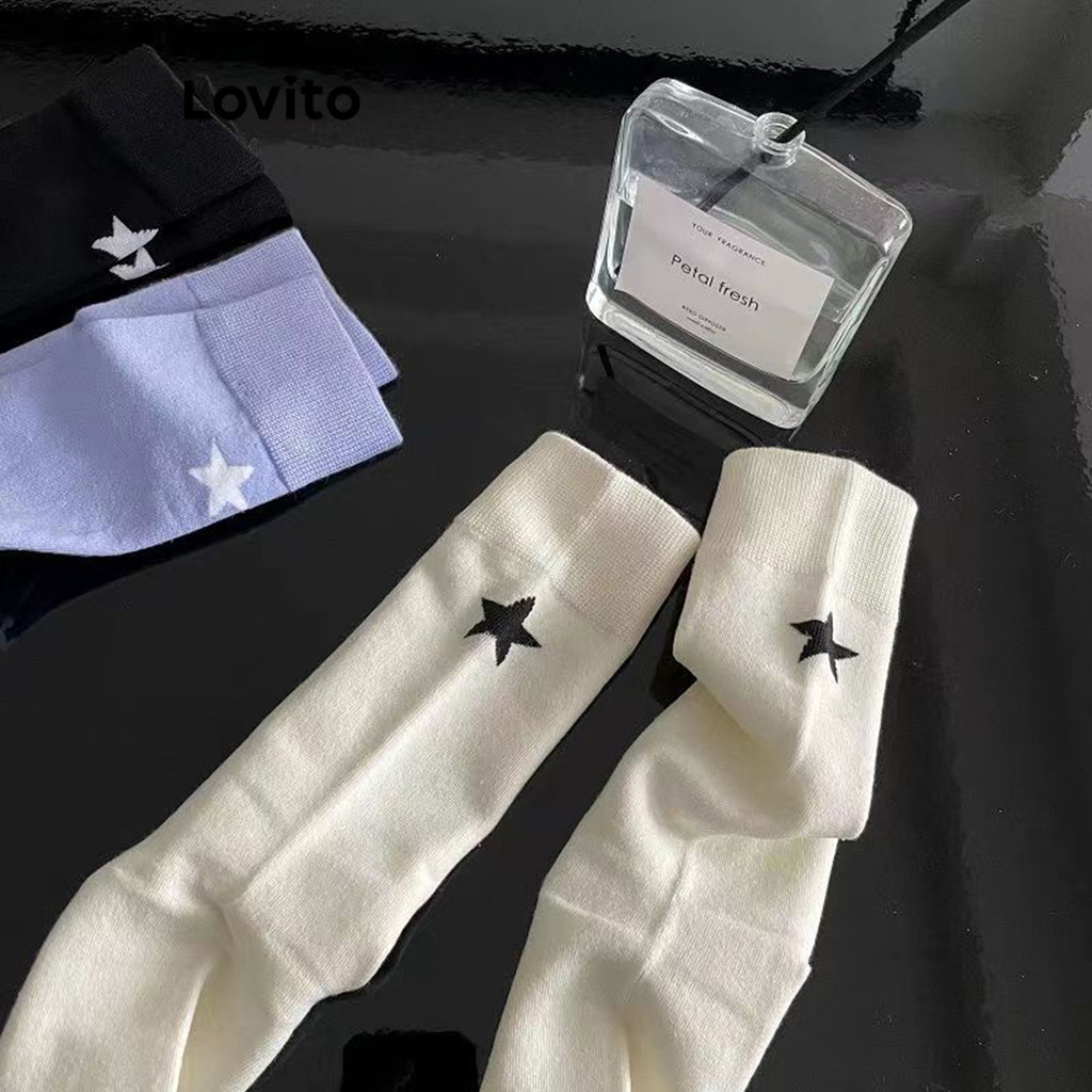 Lovito Meias Básicas Casuais Stars Para Mulheres LNL47063