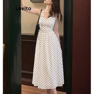 Lovito Vestido Elegante Com Estrutura De Bolinhas Para Mulheres LNL39113 (Branco)