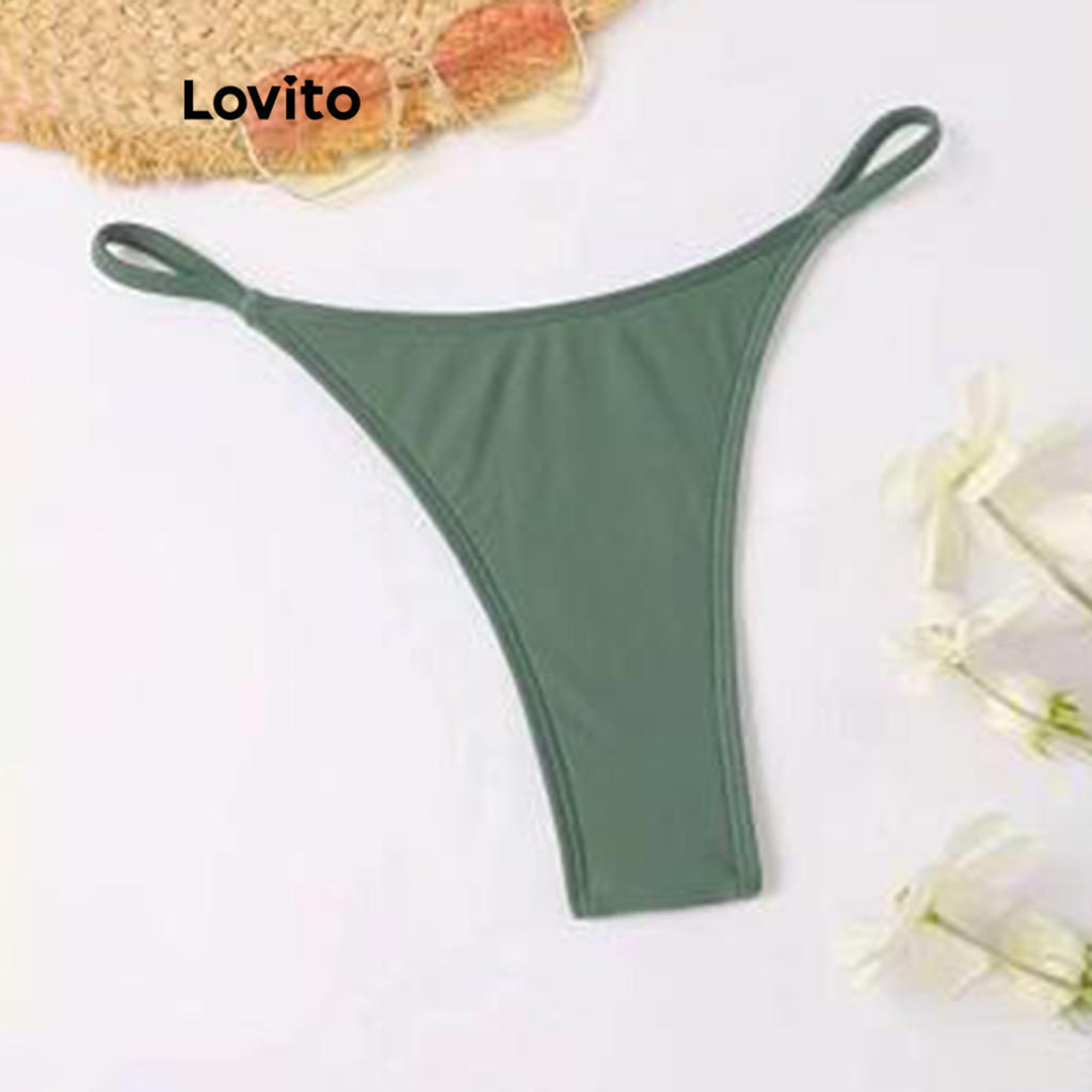 Lovito Sexy Parte De Baixo De Biqu Ni Feminino Simples B Sico Com Bot Es Lnl Rosa Choque