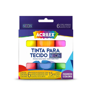 Tinta Para Tecido NEON Acrilex- 6 Potes 15 ml