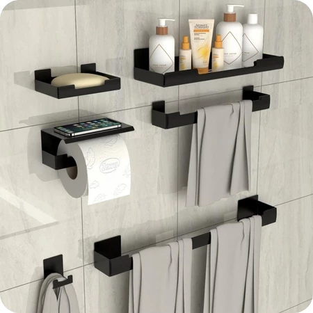 Kit Acessórios Para Banheiro Com Adesivo 6 Peças Preto ELG