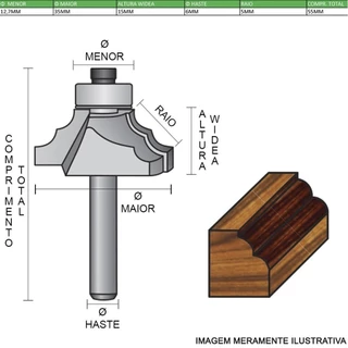 Fresa Moldura Romana 15x6mm com Rolamento 27385AD.01 Radix