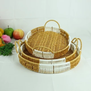 KIT 3 Bandeja Organizadora Multiuso Redonda Retangular Cesto para servir Café Frios Doces Petiscos Casa Cozinha