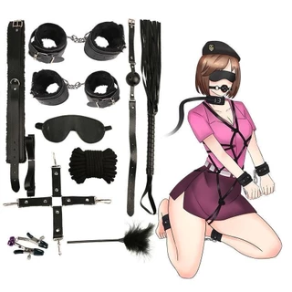 Kit Fetiche Bondage 10 Pçs Couro Fetiche Dominação Submissão Sado Mordaça Algema Chicote Coleira Gag Ball